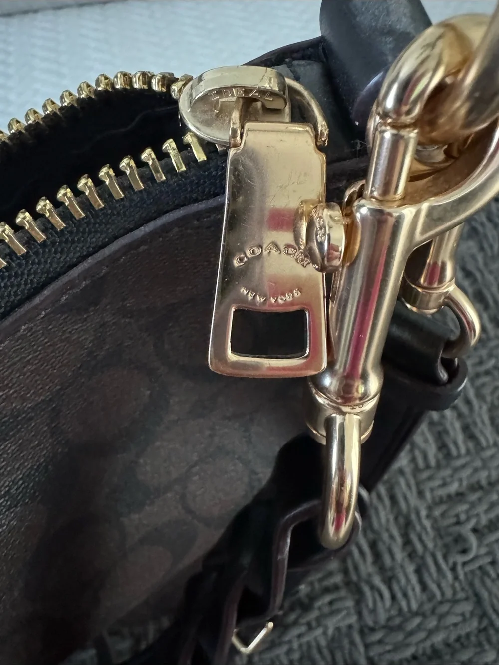 Coach Black Signature Canvas Shoulder Bag with Gold Hardware